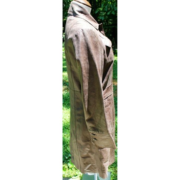 John Carlisle Vtg-look Leather Coat Long Womens Lg Steampunk Cosplay Brown Aged - Picture 9 of 12